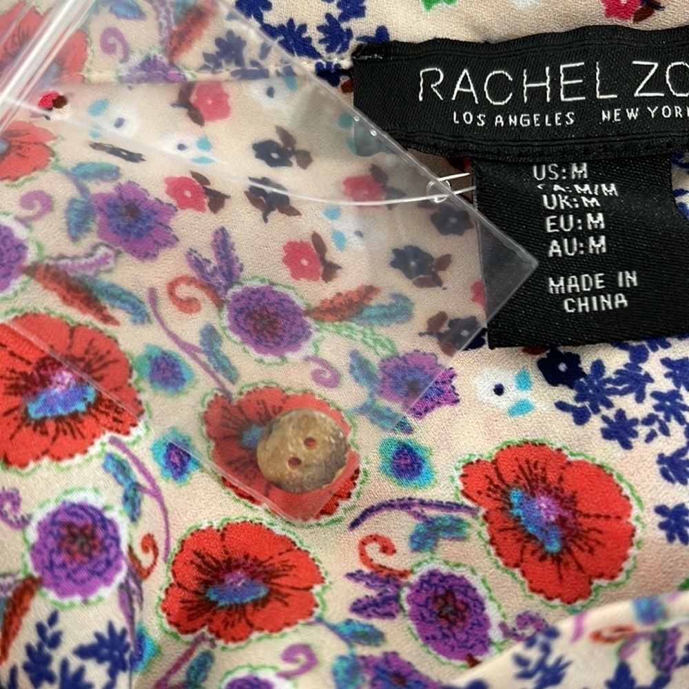 Rachel Zoe Floral Print Short Sleeve Button Down Blouse Size Medium - Picture 6 of 7